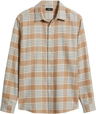 Theory Irving Lodi Check Cotton Button-Up Shirt in Palomino Multi at Nordstrom, Size Xx-Large