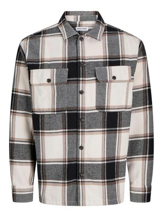 Jack & Jones Plus Size Langarmhemd JJECHARGE OVERSHIRT LS SN PLS, Herren, Gr. 4XL, N-Gr, beige (crockery), Web, Obermaterial: 60% Baumwolle, 40% Polyester, JACK & JONES PLUS