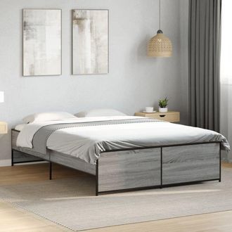 vidaXL Vidaxl - Estructura Cama Madera Ingenier&iacute;a Metal Gris Sonoma 120x190 Cm