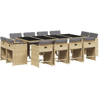 vidaXL Set Comedor De Jard&iacute;n Con Cojines 13 Pzas Rat&aacute;n Sint&eacute;tico Beige Vidaxl
