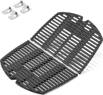 OEM 2 Grilles De Cuisson, Fonte, 27.3x38.8cm, Supports Inclus, Pour Weber Q200 Q220 Q240 Q2000