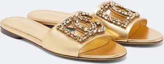 Dolce & Gabbana DG embellished metallic leather slides