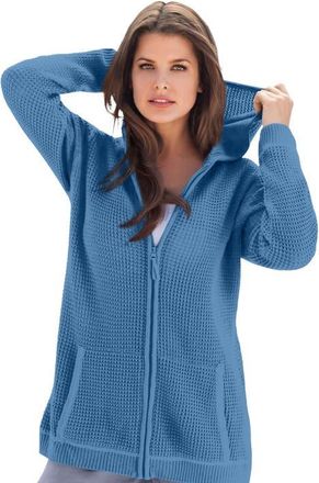Roaman's Plus Size Waffle Knit Zip-Front Relaxed Hoodie in Dusty Indigo at Nordstrom, Size Small