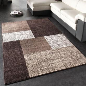 Paco Home Paco Home Alfombra Dise&ntilde;o Moderna A Cuadros De Pelo Corto Mezcla En Marr&oacute;n Crema 160x230 Cm