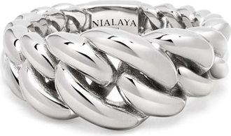 Nialaya Curb Link Ring in Silver /Black Agate at Nordstrom, Size 10