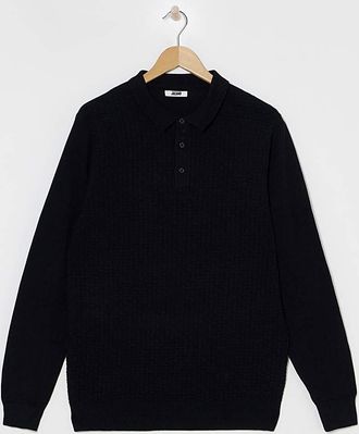 Jacamo Textured Long Sleeve Polo
