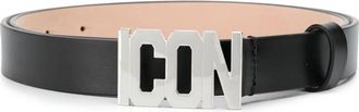 Dsquared2 Leren Riem met Zilverkleurige Gesp - Dames - Riemen - Zwart - 90 CM - Leer - Accessoires