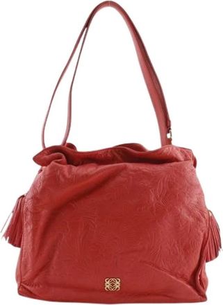Loewe Pre-owned Flamenco Embossed Leather Shoulder Bag - Dames - Vintage Schoudertas - Rood - ONE Size - Leer - Vintage