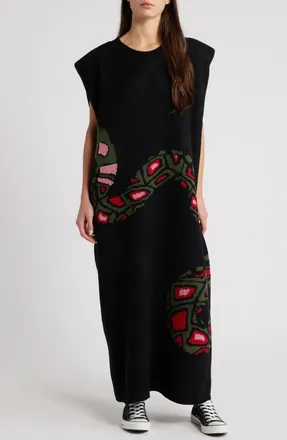 Dressed in Lala Big Reputation Oversize Maxi Sweater Dress in Black at Nordstrom, Size Small