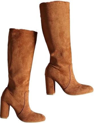 Generic Womens Pointed Toe Dress Knee High Boots Vintage Solid Color Party Shoes