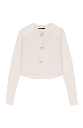 Maje Jewelled bow-button cardigan in Ecru at Nordstrom, Size X-Small