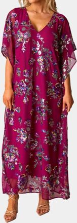 BuddyLove Atlas Sequin Caftan Dress In Red Sangria