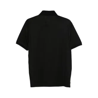 Emporio Armani Contrast Collar Cotton-Lyocell Polo - Black
