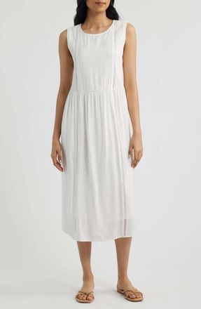Bobeau Eyelet Trim Midi Dress in White at Nordstrom, Size X-Large