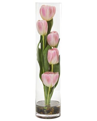 Nearly Natural Tulips Artificial Arrangement In Cylinder Vase