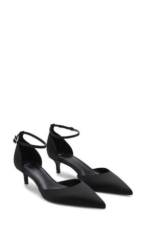 Mango Ankle Strap Pointed Toe Kitten Heel Pump in Black at Nordstrom, Size 5Us