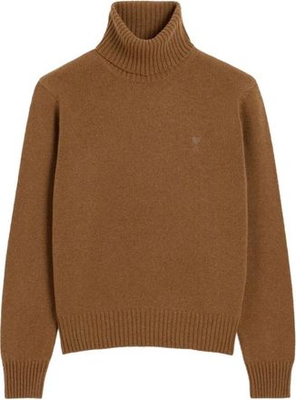 Ami Bruine Logo Coltrui Sweater - Heren - Coltruien - Bruin - S - Wol - Truien & Vesten