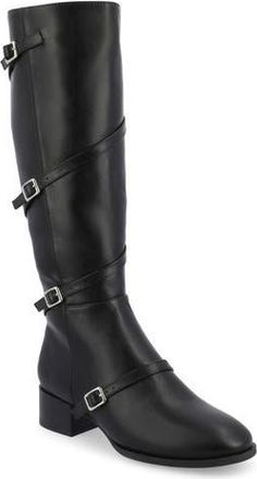 Journee Collection Elettra Buckle Knee High Boot in Black at Nordstrom Rack, Size 6
