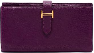 Herm&egrave;s Purple Bearn Wallet with Gold Hardware