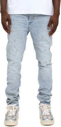 Purple Beaded Monogram Slim Straight Leg Jeans in Light Indigo at Nordstrom, Size 38