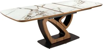 Angel Cerd&aacute; Mesa comedor extensible ovalada barril m&aacute;rmol porcel&aacute;nico y nogal