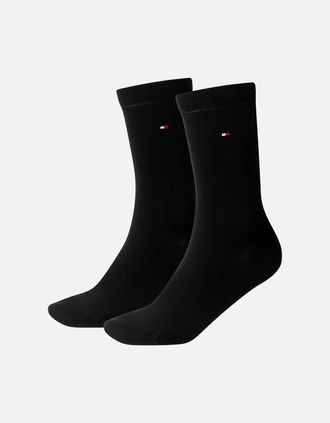 Tommy Hilfiger Womens 2-Pack Classic Embroidered Logo Womens Socks, Black - Black/Black - Size: 2/2.5/5/4.5/4/3.5/3