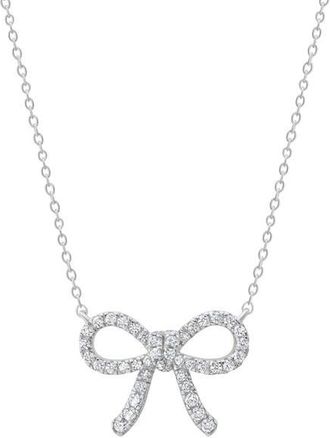 Crislu Fairy Tale Pavé Cubic Zirconia Bow Pendant Necklace in Pure Platinum/Clear Stone at Nordstrom