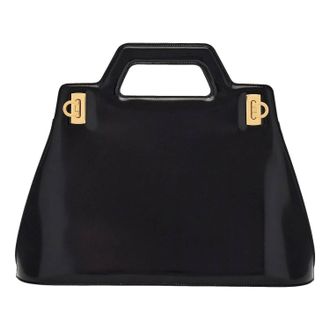 Ferragamo Womens Wanda Patent Leather Top Handle Handbag In Black