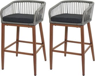 Hhg Hhg - Nunca Usado] Juego De 2 Taburetes De Bar De Cuerda 110, Coj&iacute;n De Asiento Para Exterior De Cuerda De Metal Imitaci&oacute;n Madera, Gris Claro, Coj&iacute;n Gr