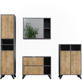 Vicco Conjunto De Muebles De Ba&ntilde;o Leano, Antracita/roble De Monta&ntilde;a, 80 Cm, Juego 4