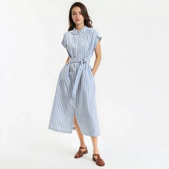 La Redoute Collections Gestreepte lange rechte jurk, korte mouwen, Signature HELO&Iuml;SE