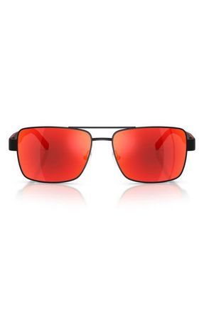 Ferrari 59mm Rectangular Sunglasses in Black Matte /Dark Mirror Red at Nordstrom