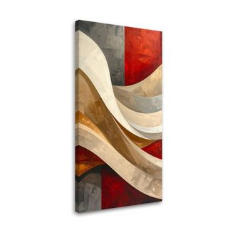 Feeby Cuadro En Lienzo, Abstracci&oacute;n L&iacute;neas Texturas Beige Rojo, 60x120