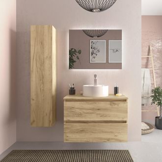 Cygnus Bath Mueble De Ba&ntilde;o Bequia 80 Cm Roble Con Lavabo Sobre Encimera