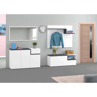 Dmora Mobile da ingresso, Made in Italy, Entratina con appendiabiti, Scarpiera, cm 120x40h54, colore Bianco lucido e Acero, con imballo rinforzato - Dmora