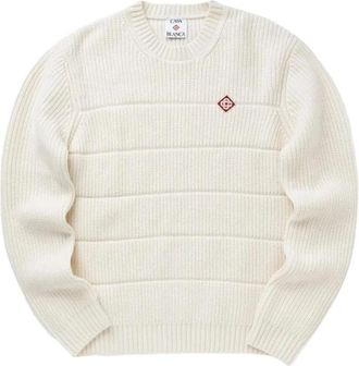 Casablanca Padded Crew - Heren - Ronde hals truien - Wit - S - Wol - Truien & Vesten