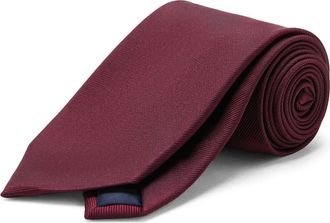 Mango Solid Silk Blend Twill Tie in Burgundy at Nordstrom