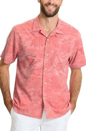 Tommy Bahama Coastal Ease IslandZone Palms Print Camp Shirt in Red Sunset at Nordstrom, Size 3Xlt