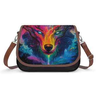 Generic Wolf Face Forests Crossbody Bags for Women Fashion Leather Shoulder Handbags With Adjustable Strap