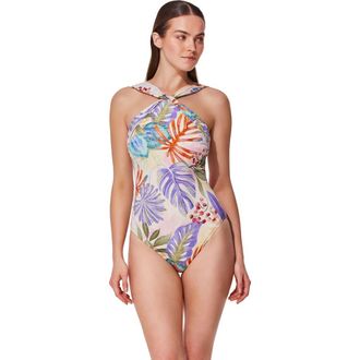 Gottex Cherry Blossom High Neck Twist One Piece in Blossom-Multi at Nordstrom, Size 12