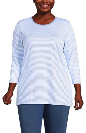 Lands End 3/4 Sleeve Cotton Supima Tunic in Light Sea Blue Micro Stripe at Nordstrom, Size 3X
