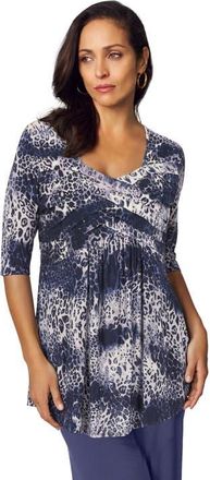 Jessica London Stretch Knit Pleated Tunic in Deep Dusk Print at Nordstrom, Size 28