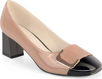 Ann Creek Womens Pumps Angela Shoes for Women Dressy Low Heel Rush Hour Office Shoes Two Tone Womens Pumps Square Toe 2.4 Inch Chunky Heel Slip On, Nude, 7.5 UK