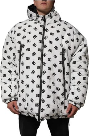 Dolce & Gabbana Witte Monogram Hooded Pufferjas - Heren - Winterjassen - Wit - XL - Polyester - Jassen