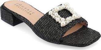 Journee Collection Justina Embellished Raffia Slide Sandal in Black at Nordstrom Rack, Size 6.5