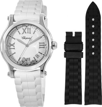 Chopard Happy Sport Medium 36mm Floating Diamond Rubber Strap Womens Watch 278582-3001