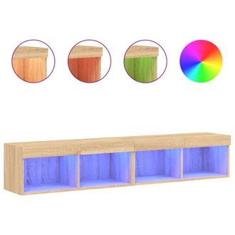 Berkfield Home TV Cabinets with LED Lights 2 pcs Sonoma Oak 80x30x30 cm in Light Brown | Size: 80 x 30 x 30 cm