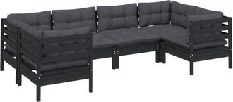 vidaXL Muebles De Jard&iacute;n 6 Pzas Con Cojines Negro Madera De Pino Vidaxl