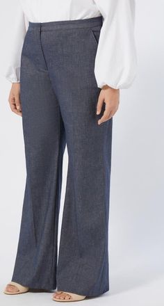 Marina Rinaldi Brigitta Cotton Blend Pants in Blue Jeans at Nordstrom, Size 16W