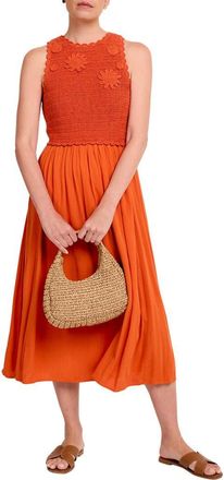 Mint Velvet Crochet Bodice Midi Dress in Orange at Nordstrom, Size 10